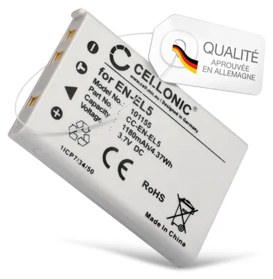 Image de CELLONIC 1x Batterie pour Appareil photo Compatible avec Nikon Coolpix 5200, Coolpix P510, Coolpix P500, EN-EL5 - (1180mAh, 3.7V)