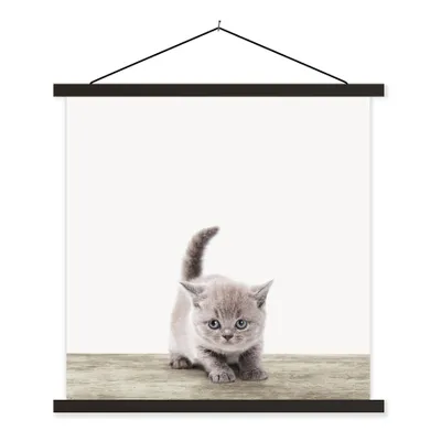 Produktbild von MuchoWow® Textilposter Kätzchen - Katze - Haustiere - Jungen - Kinder - Mädchen 120x120 cm mit schwarzem Rahmen - Aufhängungsset