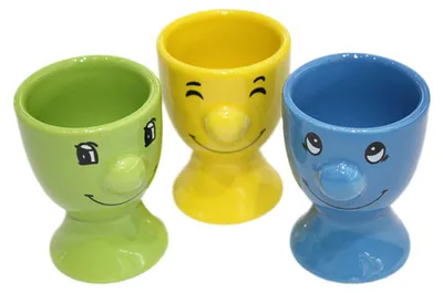 Produktbild von 6 er Set Eierbecher aus Keramik mit Gesichtern Bunt Eierhalter Eier Becher