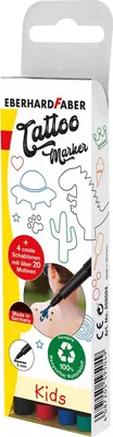 Produktbild von Eberhard Faber 559504 - Tattoostifte Set Kids mit 4 Markern in unterschiedlichen Farben und 4 Schablonen, im Etui, abwaschbar,  getestet, zur kreativen Gestaltung der Haut