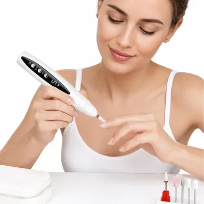 Produktbild von Kabelloser Nagelbohrer mit UV‑LED Licht, 2‑in‑1 Nagelfräser Set, 5 Geschwindigkeitsstufen, leise für Heim‑Maniküre, inkl. 5 Fräsköpfen