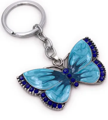 Produktbild von Onwomania Schlüsselanhänger Schmetterling blau Tagfalter Strass silber  Anhänger Keychain