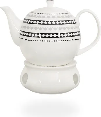 Produktbild von Buchensee  Teeset / Teekanne 1,5 liter mit Stövchen aus Porzellan, Rautendeko, Fine Bone China