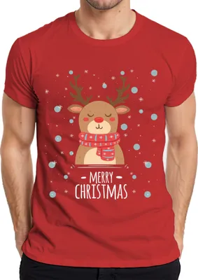 Produktbild von Merry Christmas Rentier Schnee - Weihnachten Weihnachtsgeschenk Christmas Herren T-Shirt, Rot, L