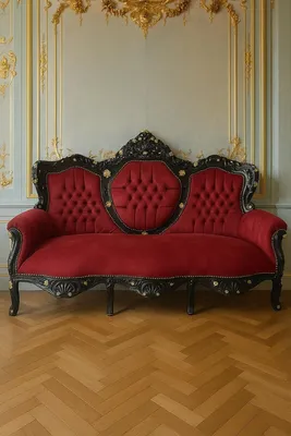 Produktbild von Casa Padrino Barock 3er Samt Sofa Bordeauxrot / Schwarz / Gold - Barock Möbel