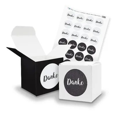 Produktbild von itenga SET Danke Vintage Papier Mix (Motiv 73) 24x Würfel 6,5cm schwarz weiß + S