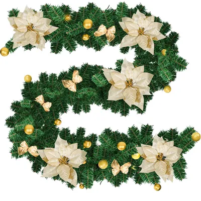 Produktbild von Yakimz 2.7M Weihnachtsgirlande Tannengirlande Weihnachtsdeko Girlande geschmückt 50 LEDs Gold