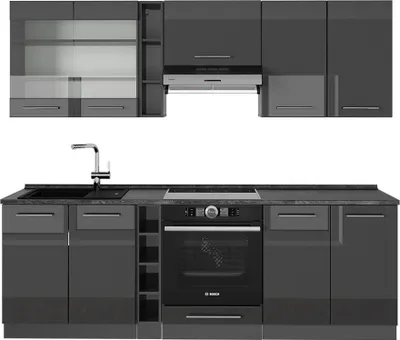 Produktbild von Küchenzeile Vicco Fame-Line Anthrazit Hochglanz 235 cm ohne Arbeitsplatte, Model 57429
