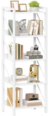 5-stufiges Bücherregal, Leiterregal, Metallrahmen, Weiß, 42x28x132 cm