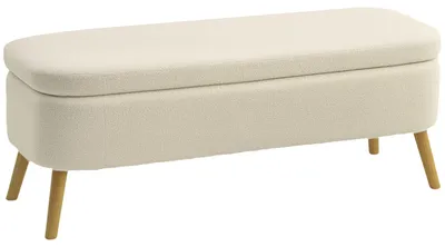 Produktbild von HOMCOM Sitzbank mit Stauraum Polsterbank mit Fleece-Optik, Holzbeine Beige
