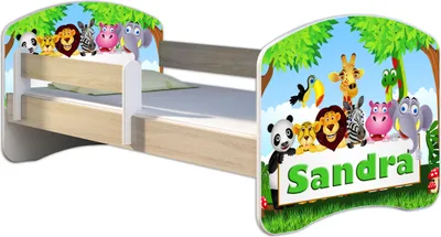 Produktbild von ACMA Jugendbett Kinderbett Junior-Bett Komplett-Set mit Matratze Lattenrost und Rausfallschutz Sonoma 01 Zoo Name 180x80