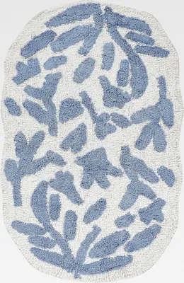 Produktbild von Badematte Baumwolle weiß/blau 60 x 90 cm Badteppich modern flauschig Derik