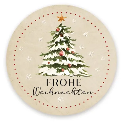 Produktbild von 200 Weihnachtssticker Frohe Weihnachten Aufkleber auf Rolle beige 4 cm