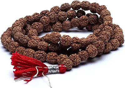 Image de Mala Rudraksha 108 perles avec pompon rouge - 1 cm