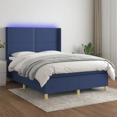 Produktbild von The Living Store Boxspringbett mit Matratze & LED Blau 140x200 cm Stoff