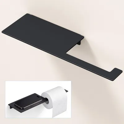 Produktbild von doporro Toilettenpapierhalter Kleben mit Ablage, Klopapierhalter ohne Bohren & mit Bohren, Klorollenhalter für Badezimmer Matt Schwarz Lino-01