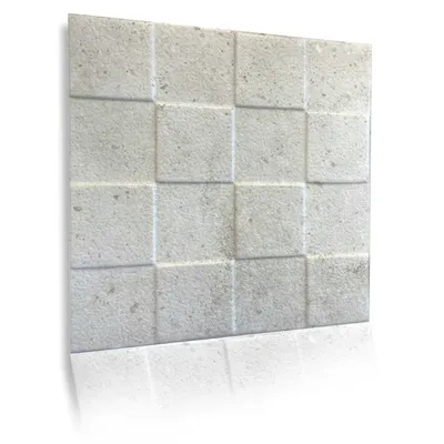 A 3D rendered image of a wall panel with a concrete and marble imitation texture, displayed on a white background with a reflection.