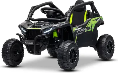 Image de Voiture électrique pour enfants Kawasaki TERYX KRX 1000 12V, noire, monoplace, suspension de l'essieu arrière, télécommande 2,4 GHz, batterie au lithium, 2 moteurs × 25W, cadre de protection ouvrant, lecteur MP3 avec entrée USB/AUX, sous licence