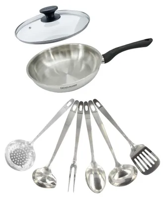 Pannenset 24 cm Edelstahl 18/8, Glasdeckel + 6 Utensilien
