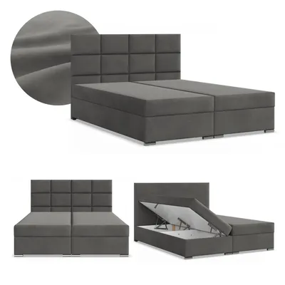 Produktbild von Boxspringbett 140x200 mit 2 Bettkästen, Kontinentales Bett mit Bonell Matratze, Polsterbett mit Kopfteil, Samtstoff Grau, Dunkelgrau, CALVI 140 x 200