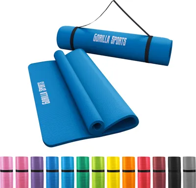 Produktbild von GORILLA SPORTS® Yogamatte - 190x100x1,5 cm, mit Tragegurt, , Rutschfest, Blau - Gymnastikmatte, Fitnessmatte, Sportmatte, Trainingsmatte, Übungsmatte