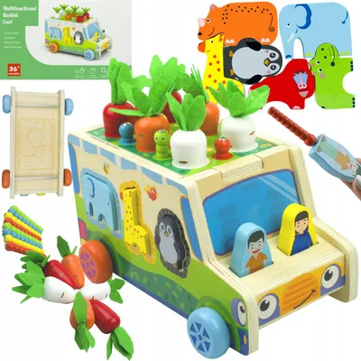 Produktbild von Pädagogisches Holzauto – Sortierspiel mit Tieren und Gemüse