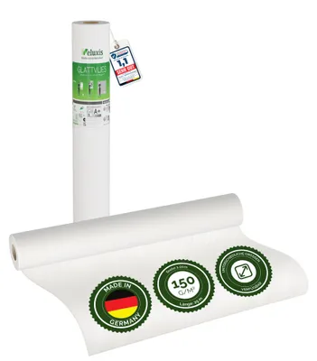 Produktbild von Glattvlies Vliestapete weiß – Renoviervlies Untertapete, 25,00 m x 1,00 m, 150g/m², überstreichbar, rissüberbrückend, formstabil – Veluxis