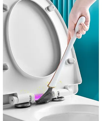 Productafbeelding van INF Wandgemonteerde siliconen toiletborstel — zachte TPR-vezels, automatische open-sluit zelfafvoerend ontwerp voor dieptereiniging en ruimtebesparing Wit