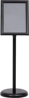 A black A4 poster stand with a square display area on a white background.