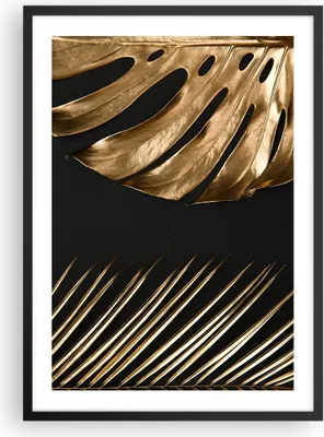 Produktbild von Gerahmtes Poster - Schwarzer Rahmen - Golden Blatt Monstera - 50x70 cm - Wand Bild - Wanddeko - Wandbilder - Kunstposter - Wandposter - Bilderrahmen - Bilder - Kunstdruck - P2BPA50x70-5028