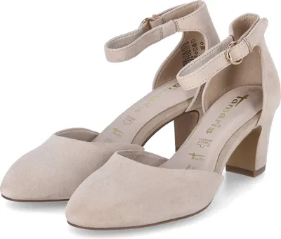 Productafbeelding van Tamaris pumps, model Damen, leren, met bandjes, schokabsorberende blokhak, artikelnummer 1-22401-42, maat: 39 EU, kleur: beige