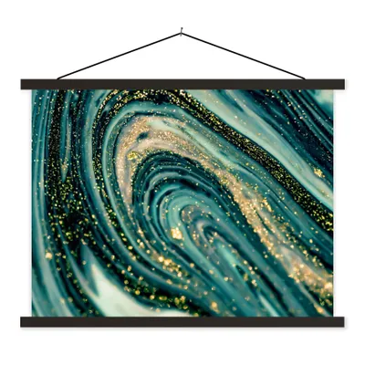 Produktbild von MuchoWow® Textilposter Marmoroptik - Luxus - Gold - Türkis - Glitzer 40x30 cm mit schwarzem Rahmen - Dekorationen