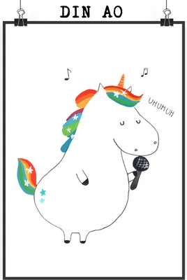 Produktbild von Mr. & Mrs. Panda Bild Einhorn Sänger DIN A0 - Weiß - Geschenk, Fest, Geburtstag, wanddeko, drucke, Einhörner, Unicorn, Party, Kunstdruck, Disco, Plakat, Wandbild