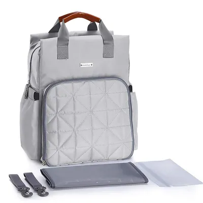 Obrázek produktu pro Vodotěsný multifunkční přebalovací batoh pro miminko s přebalovací podložkou, popruhy na kočárek, taška na notebook, taška s izolací lahví, velká kapacita, lze prát v pračce (šedá)