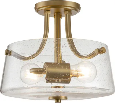 Produktbild von Deckenleuchte Metall Glas D: 31,3 cm rund in Messing gebürstet 2-flammig Jugendstil