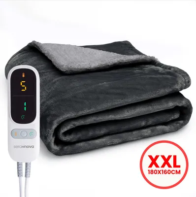Produktbild von Seranova Heizdecke XXL 180x160 cm - Extra Heizdrähte - Fleece & Sherpa - 9 Heizstufen - Abschaltautomatik - waschbar - Anthrazit