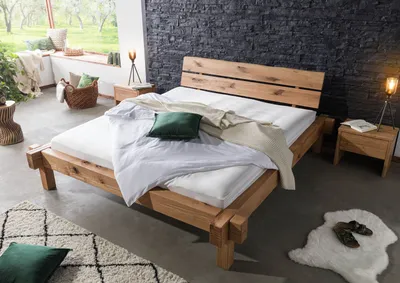Produktbild von MASSIVMOEBEL24 Balkenbett Zerreiche 200x200 natur geölt JANGALI #723