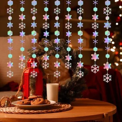 Produktbild von Winterliche Partydekoration - 1,5 m Schneeflockenband - holografisches Papier - Weihnachten Geburtstag Hochzeit Fest