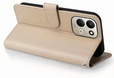 Immagine prodotto di Custodia portafoglio per Xiaomi Redmi 17, colore beige, con protezione RFID, laccetto da polso e supporto