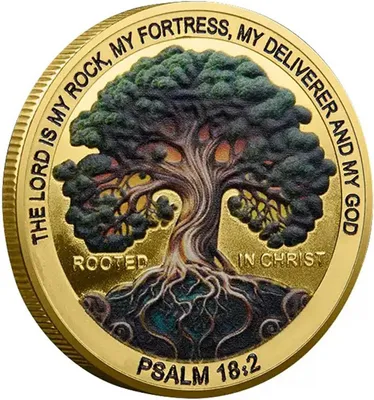 Productafbeelding van Geworteld in christ challenge coin - Geloof gebaseerd christelijk geschenk - The lord is my rock - My Fortress