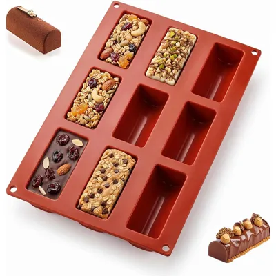 Produktbild von Silikonform rechteckig 9 Mulden für Müsliriegel Energieriegel Brownies Puddings -40°C bis 230°C BPA-frei