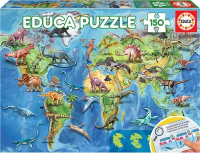Obrázek produktu pro Puzzle Mapa světa s dinosaury 150 dílků