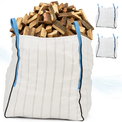 Image de 3x Big Bag pour bois de chauffage BigBag pour 1m³ BigBag respirant 90x90x110 cm Grand - Haute stabilité jusqu'à 1500kg, BigBags avec 4 boucles (sans bois)