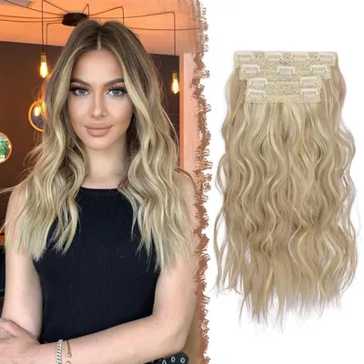 Obrázek produktu pro Clip-in prodlužovací vlasy, vlnité, syntetické, barva: světle blond, 4 kusy, délka 40 cm