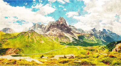 Produktbild von Tadessi Fototapete | Berge | 5.00 m x 2.70 m | Grün | Blau | Wandbild | Digitaldruck