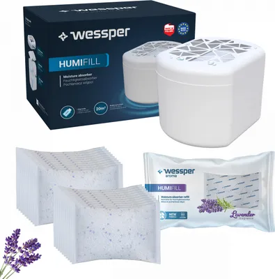 Immagine prodotto di 19x sacchetto di ricarica per deumidificatore Wessper moisture killer lavanda - granuli in 250 g - previene muffa, muffa, cattivi odori, macchie di muffa - deumidificatore per ambienti