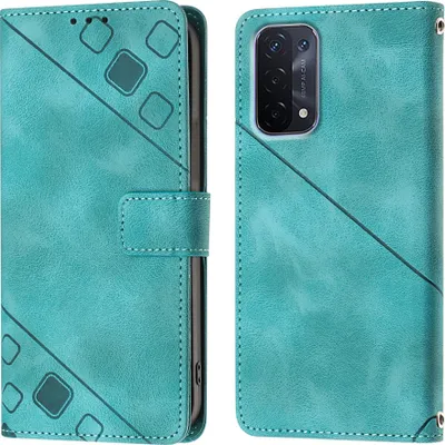Image de Etui pour OPPO A54 5G/A74 5G/A93 5G Etui portefeuille en cuir gaufré avec fonction stand Vert
