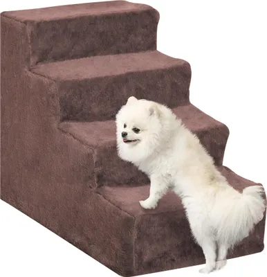 Image de Escalier pour animaux de compagnie - Escalier pour chiens - 4 marches - Housse amovible - 60 x 35 x 44 cm - Marron
