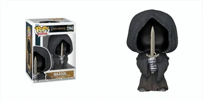 A Funko Pop! figure of a Nazgul from Lord of the Rings, shown both in its packaging and displayed on its own.