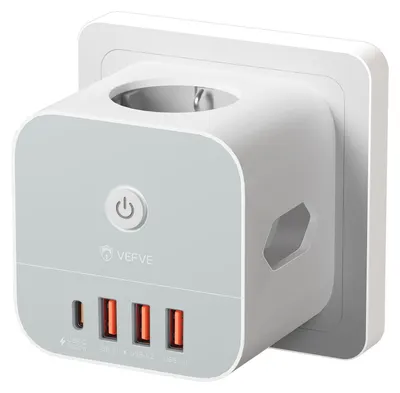 Steckerkubus 7-in-1, 3 Steckdosen + 4 USB-Ports, 20 W, ohne Kabel, weiß